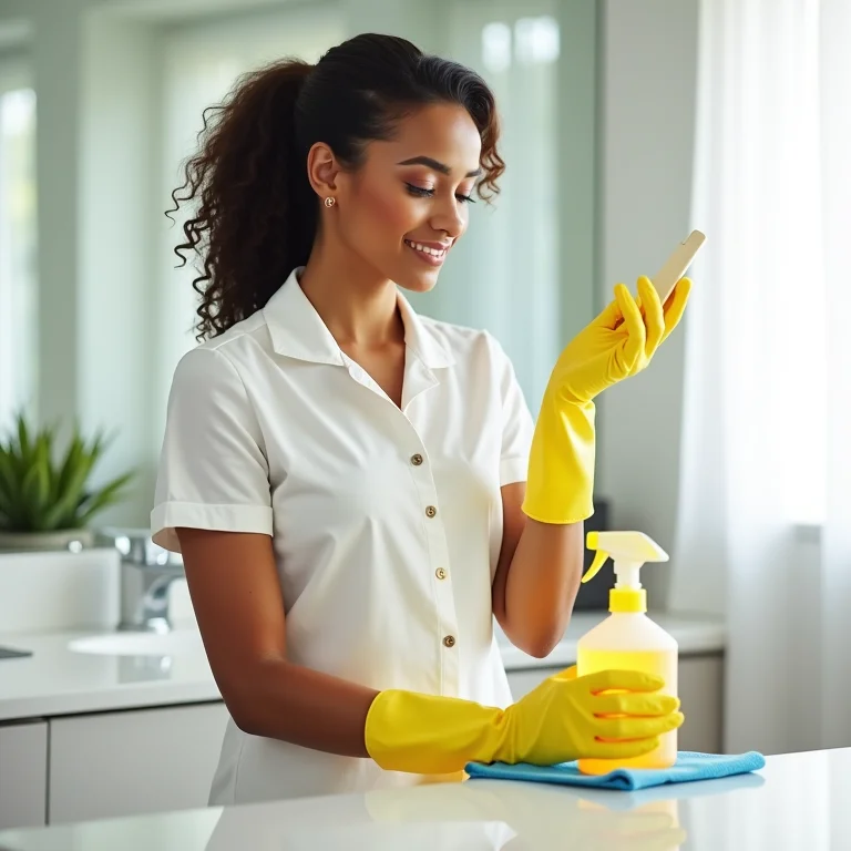 Mulher se preparando para limpar o vaso sanitário.