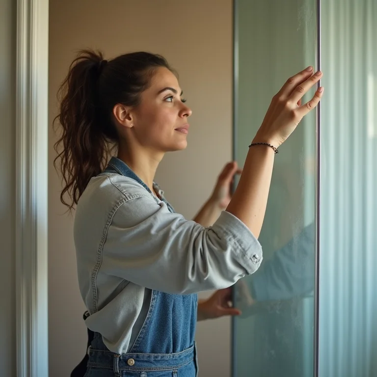 Mulher supervisionando a instalação profissional de um box