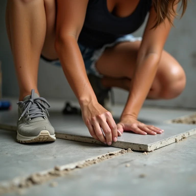Mulher testando a aderência de um piso