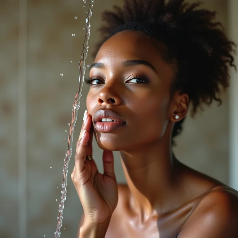Mulher testando a temperatura da água do chuveiro higiênico