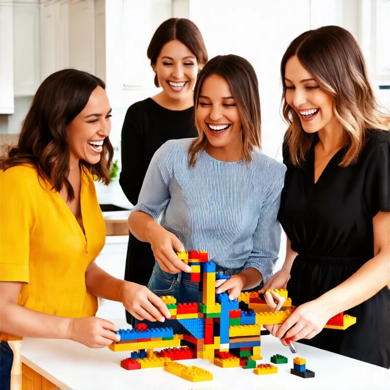 Mulheres construindo Lego na cozinha