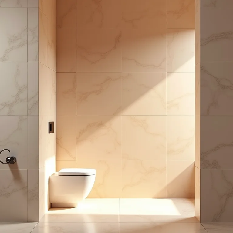 Nicho em banheiro com cores e texturas harmoniosas