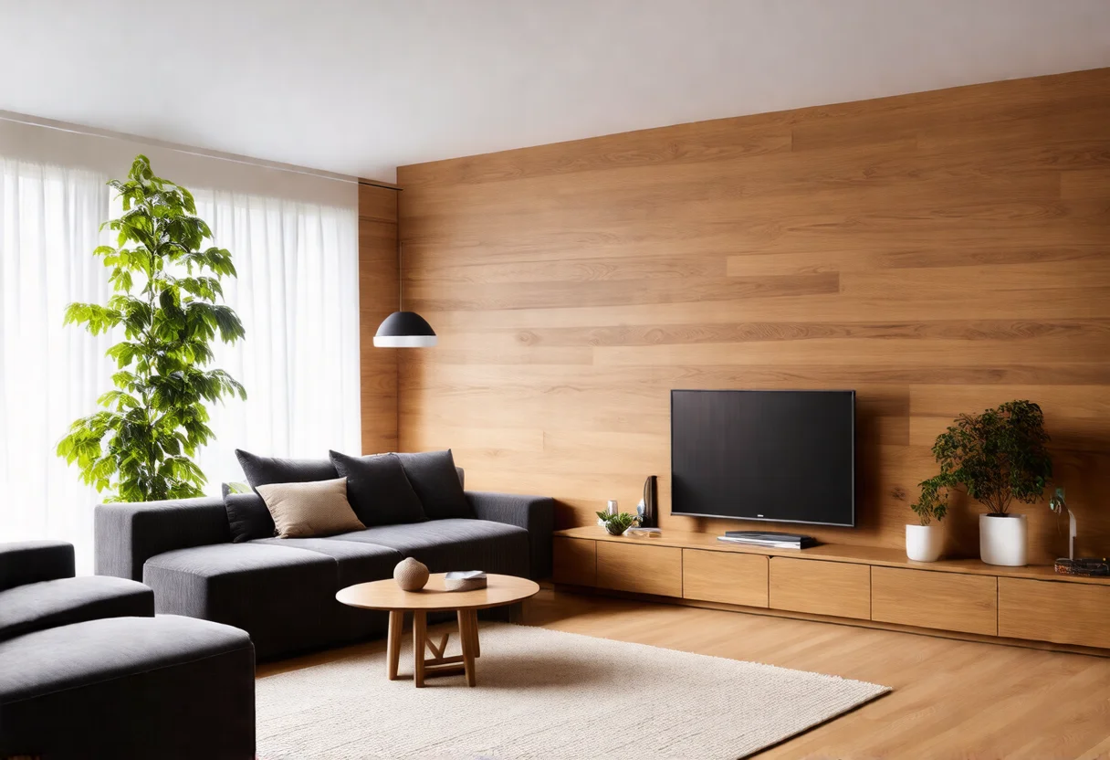 Nichos decorativos instalados em uma sala de estar minimalista escandinava, exibindo a facilidade de instalação.