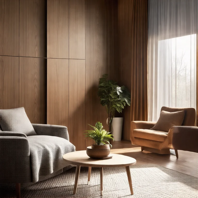 Nichos decorativos otimizando o espaço em uma pequena sala de estar, mostrando o tamanho ideal para ambientes compactos.