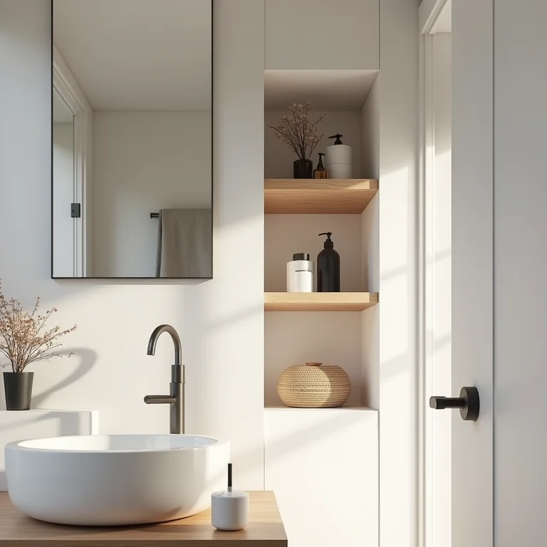 Nichos e prateleiras para organizar banheiro pequeno