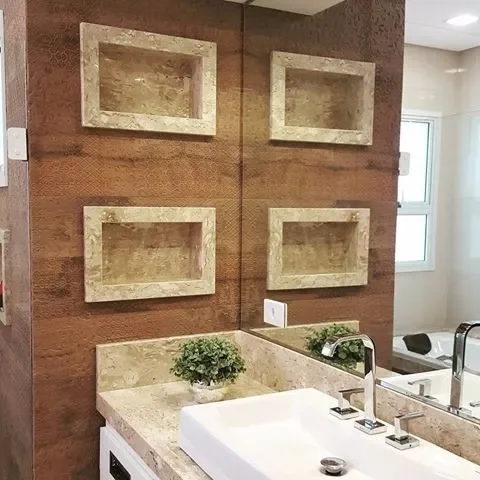 Nichos com Acabamento em Mármore Travertino: Elegância Atemporal - inspiração