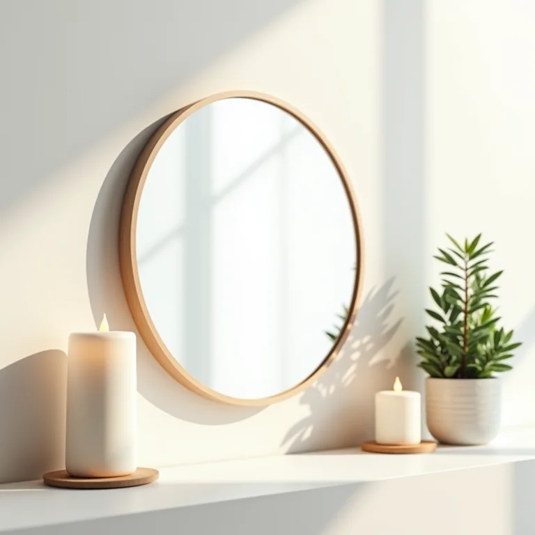 Objetos de decoração dispostos com um espelho de ventosa, ilustrando suas vantagens.