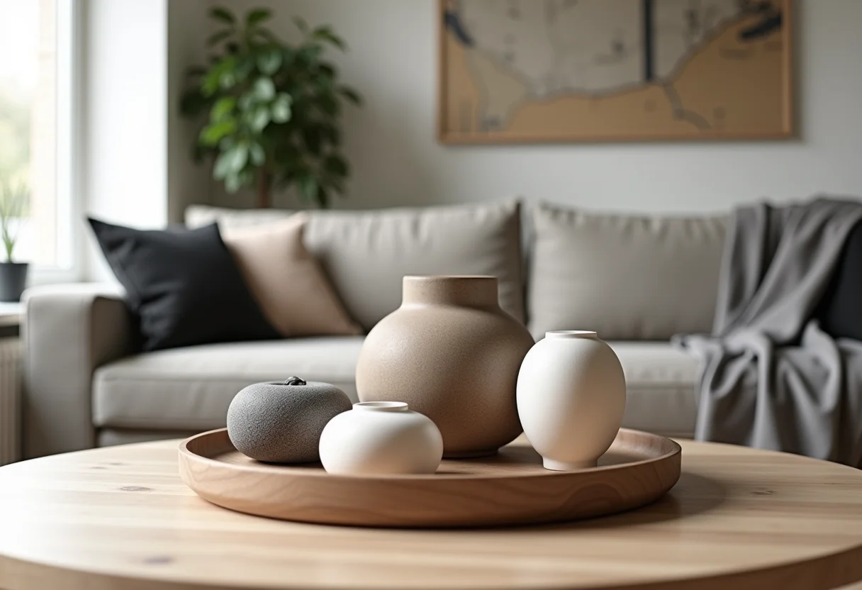 Objetos de decoração modernos para sala de estar.