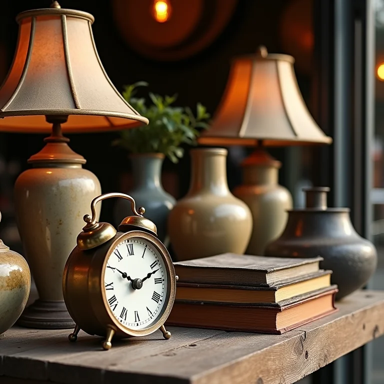 Objetos de decoração vintage à venda em feira de antiguidades