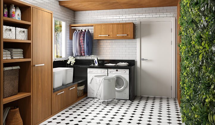 Lavanderia Minimalista: Elegância e Funcionalidade em Branco e Cinza - inspiração