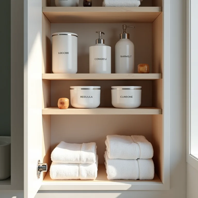 Organização interna impecável de um gabinete de banheiro