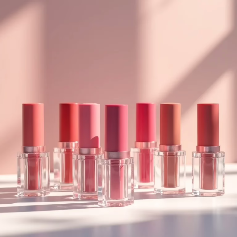 Organizador de batom de acrílico exibindo diversas cores e texturas.