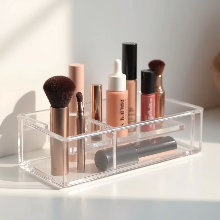 Organizador de maquiagem de acrílico resistente exibindo sua durabilidade.