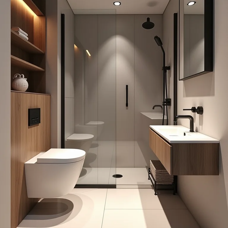 Otimização e elegância na decoração moderna para banheiro pequeno.