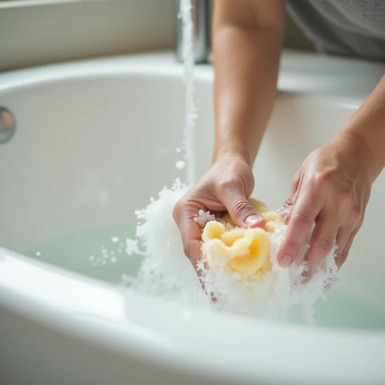 Pai limpando a banheira Splash com facilidade.