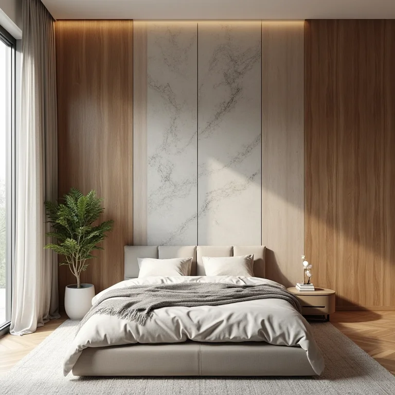 Painéis de parede texturizados em quarto moderno