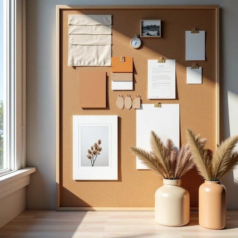 Painel de inspiração com amostras de tecidos e cores para reforma