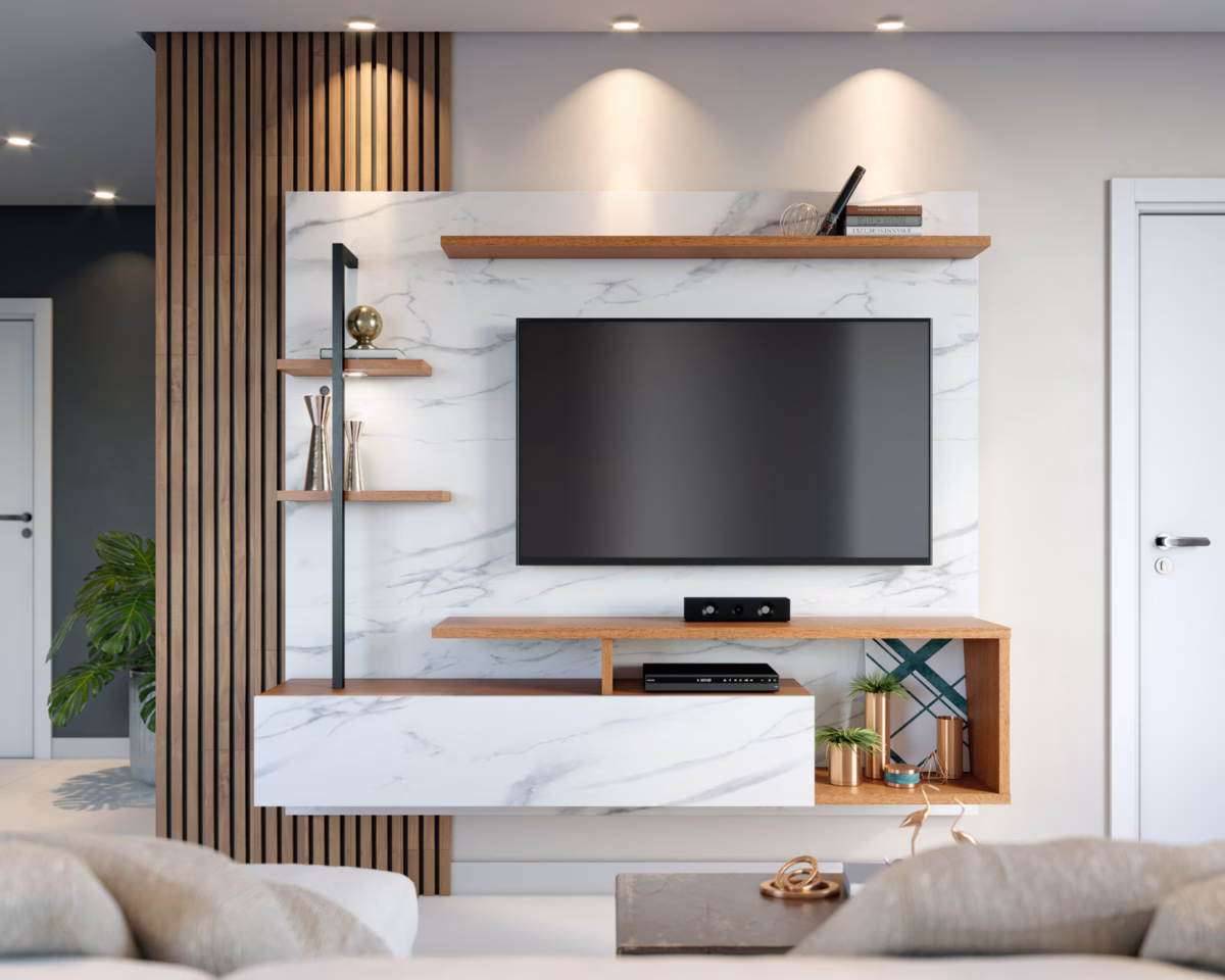 Painel de TV com Detalhes em Macramê: Um Toque Boho-Chic - detalhe