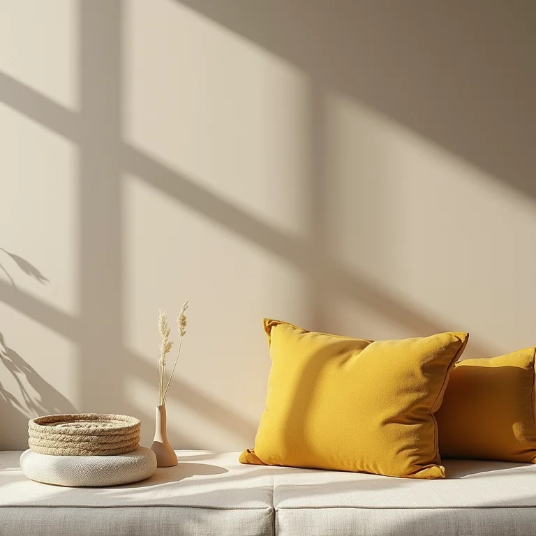 Paleta de cores neutras com um toque de cor vibrante.