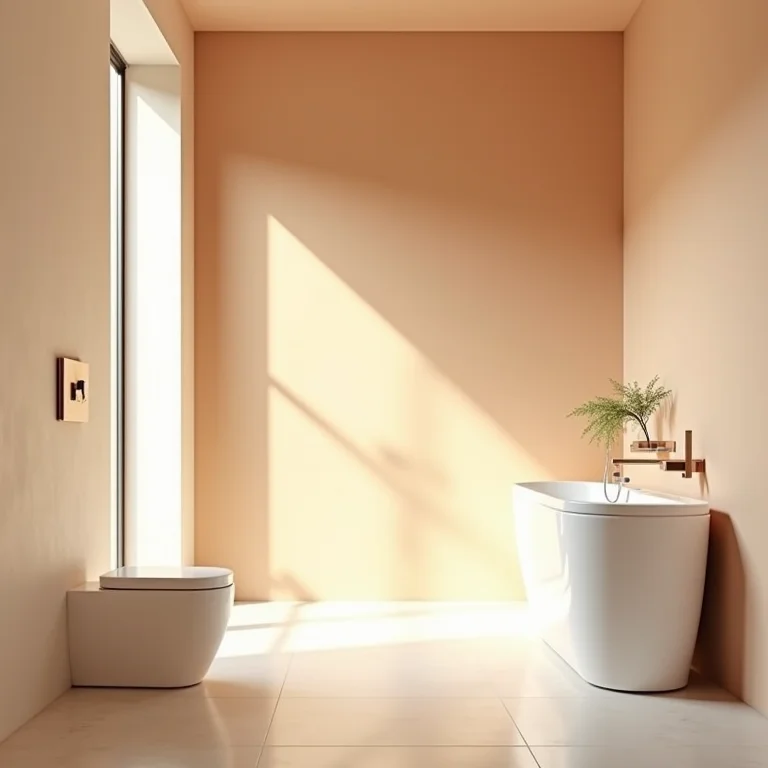 Paleta de cores neutras e tons terrosos para banheiro moderno