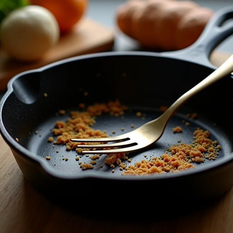 Panela de ferro com restos de comida