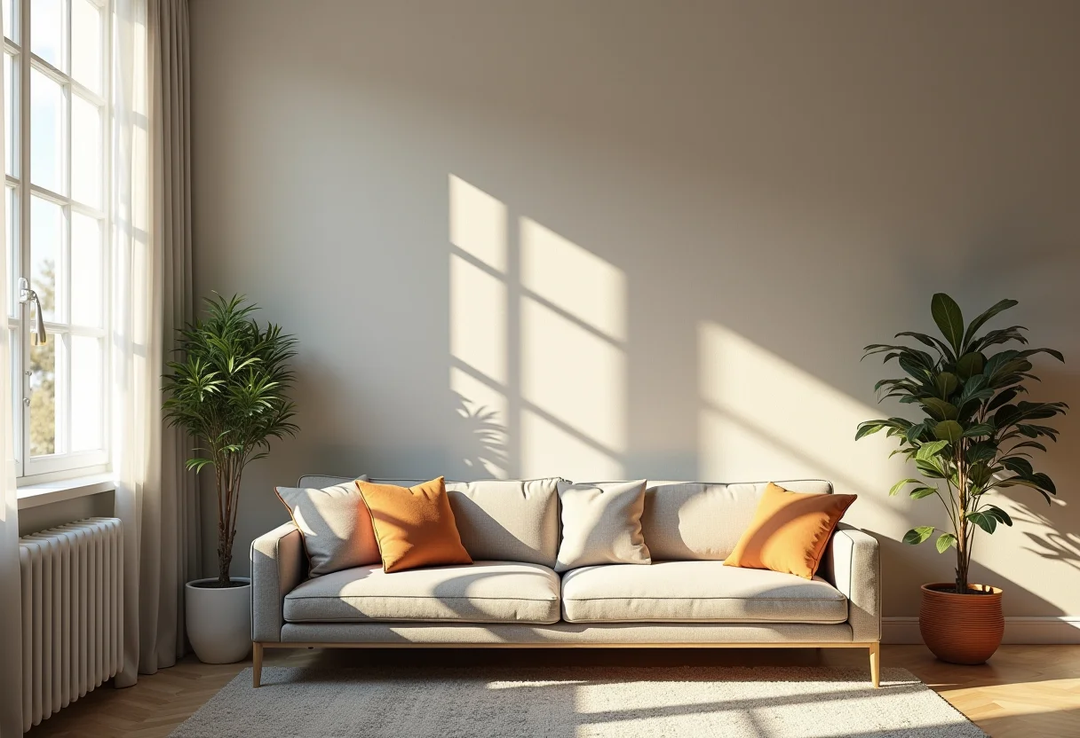 Papel de parede geométrico instalado em sala de estar com luz natural