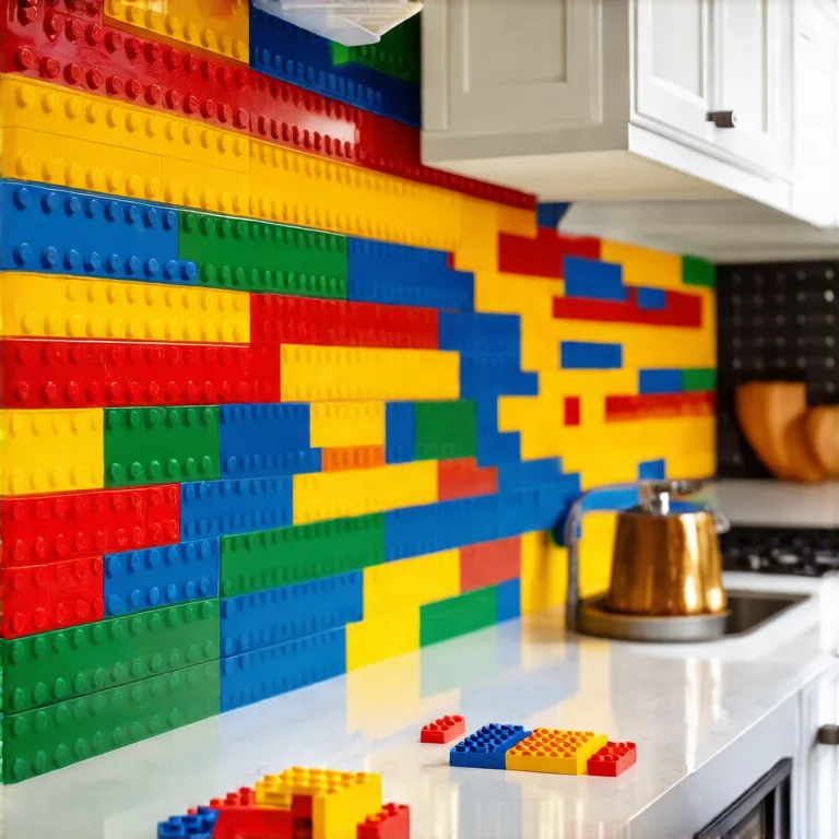 Parede da cozinha decorada com Lego