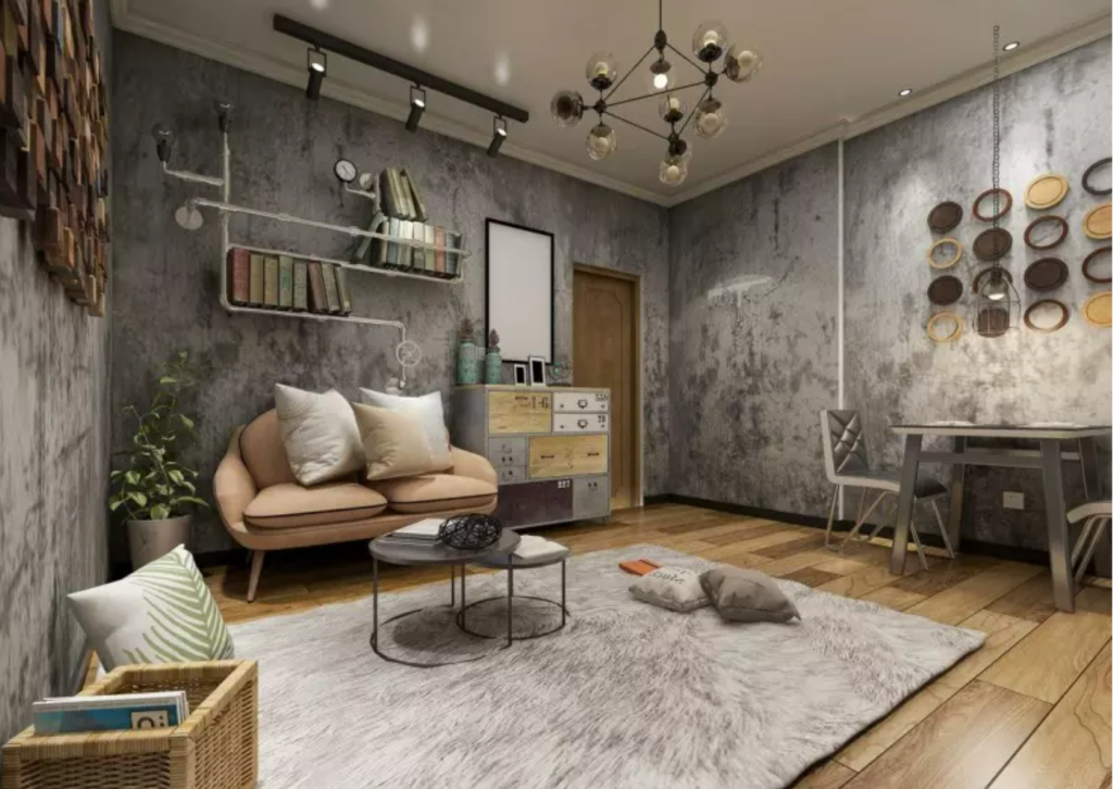 Cimento Queimado e Iluminação Aconchegante: Destaque com Arandelas e Luz Indireta - detalhe