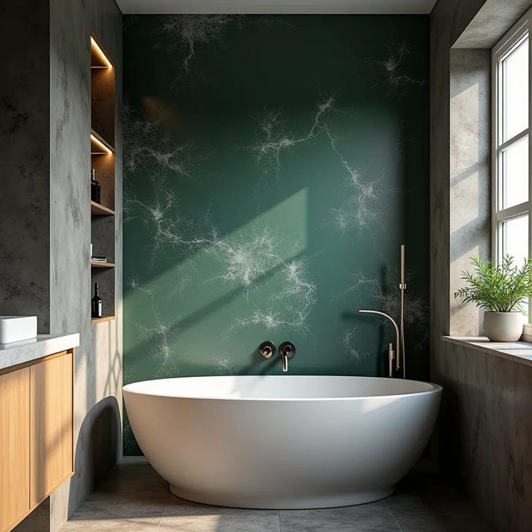 Parede de lousa danificada pela umidade em um banheiro