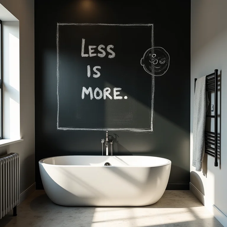 Parede de lousa minimalista em um banheiro com desenhos simples