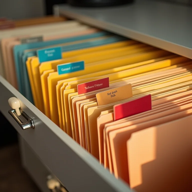 Pastas suspensas coloridas e organizadas