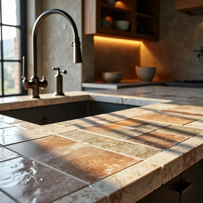 Pastilhas de pedra natural para cozinha rústica