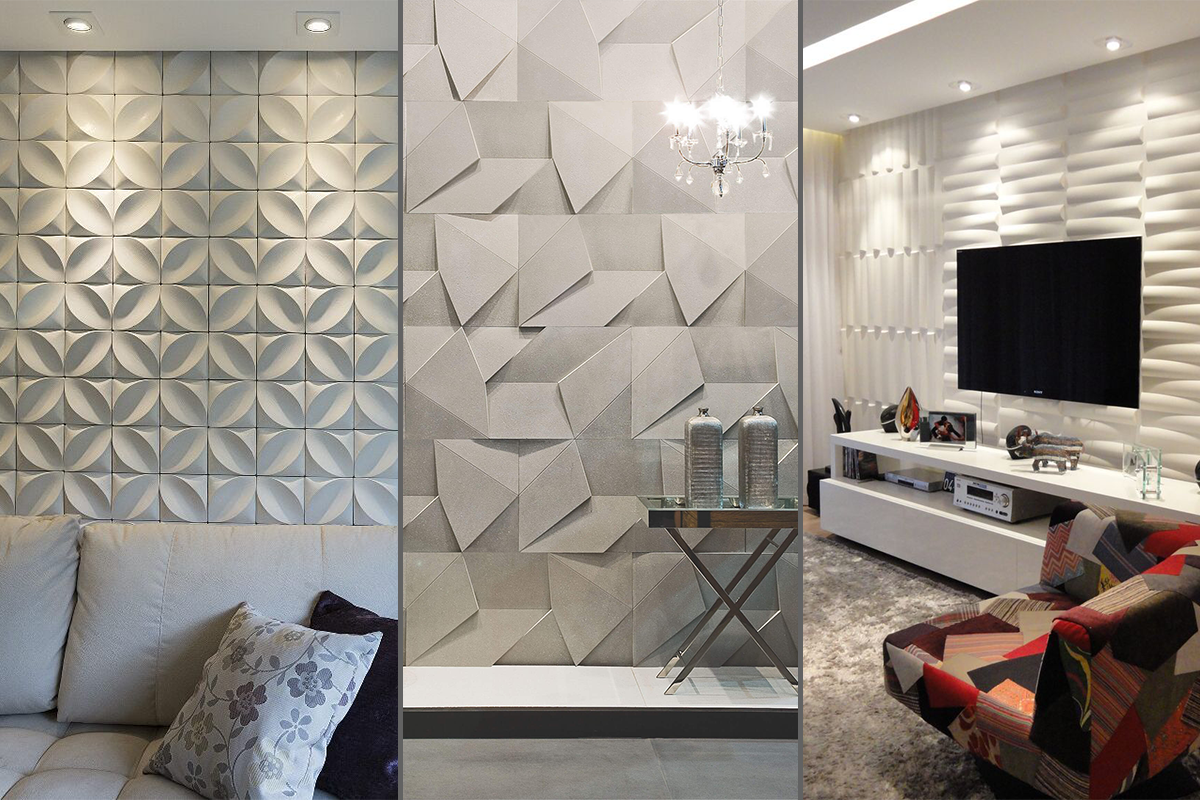 Efeito 3D com Pastilhas em Relevo na Sala de Estar - detalhe