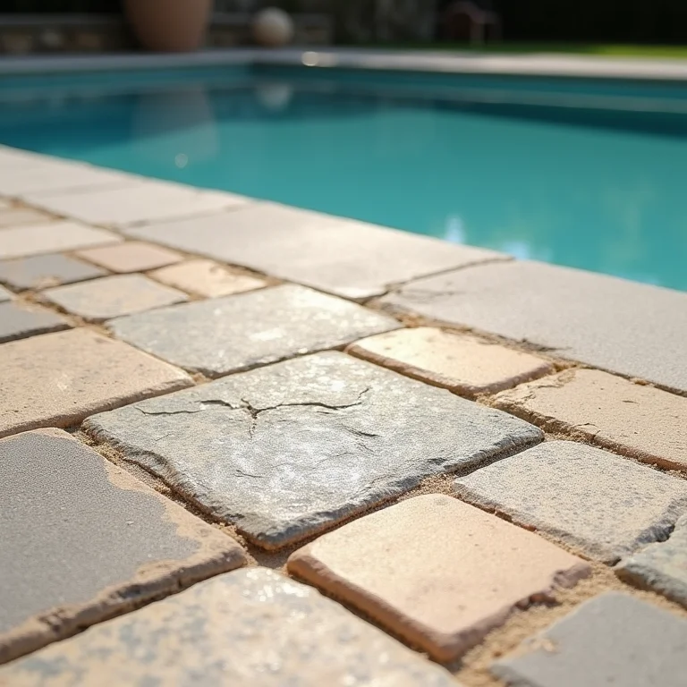Pedras naturais atérmicas para revestimento de piscina.