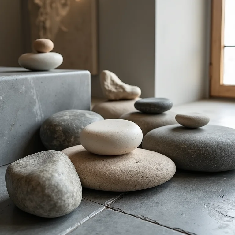 Pedras naturais em decoração de banheiro escandinavo