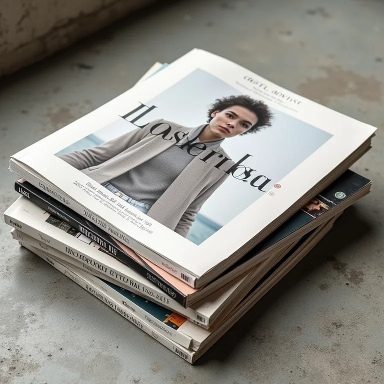 Pilhas de revistas Domus de diferentes épocas em superfície de concreto