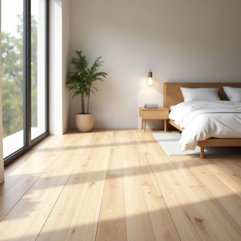 Piso de madeira clara em quarto moderno