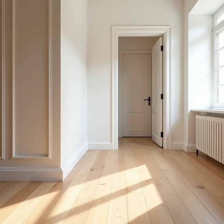 Piso de madeira clara em um apartamento pequeno