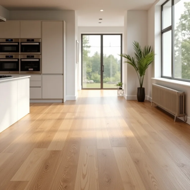 Piso vinílico antiderrapante com textura de madeira em cozinha