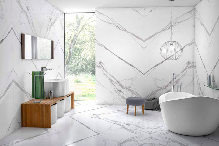 Elegância Atemporal: Sala com Piso de Porcelanato Marmorizado - inspiração