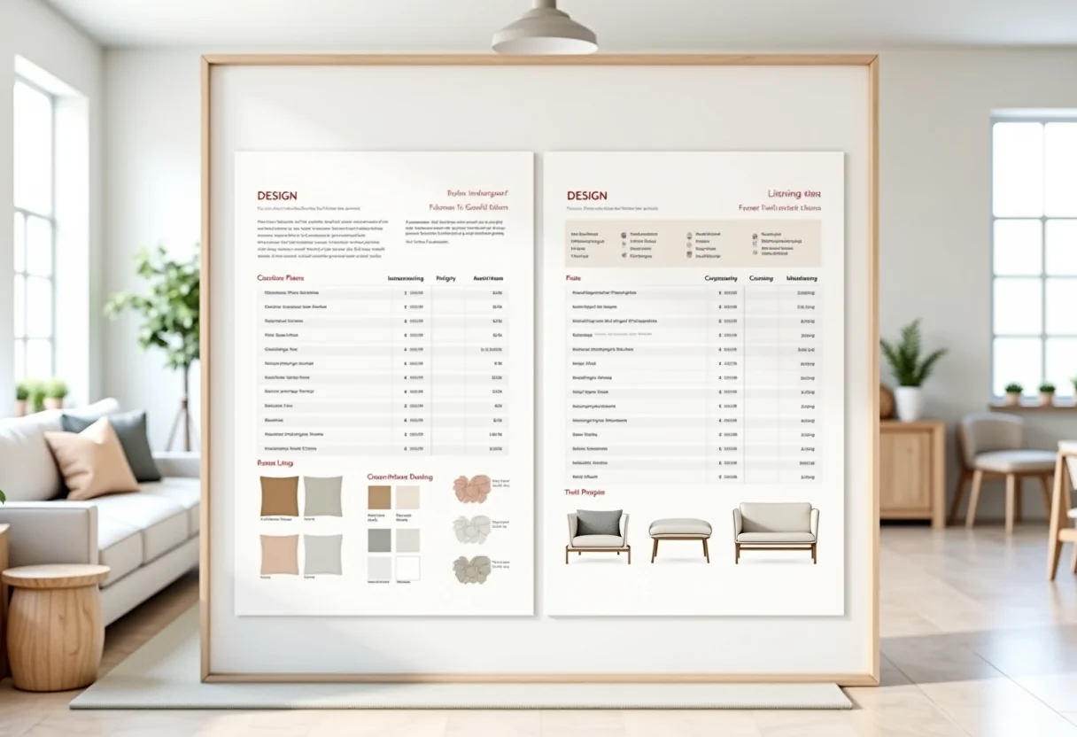 Planejamento de decoração de sala: ideias e orçamento.