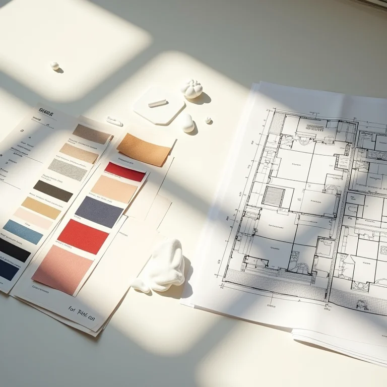 Plantas arquitetônicas e amostras de design para reforma.