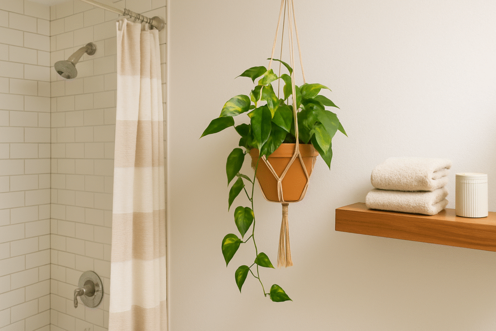 Jiboia Suspensa em Macramê: Toque Boho no Seu Banho - detalhe