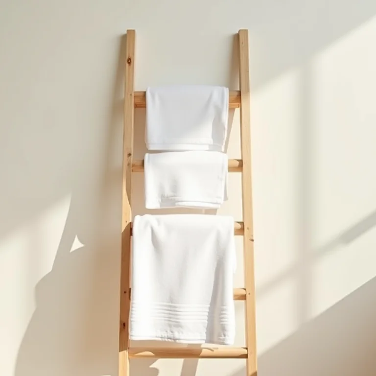 Porta toalha de escada em banheiro.