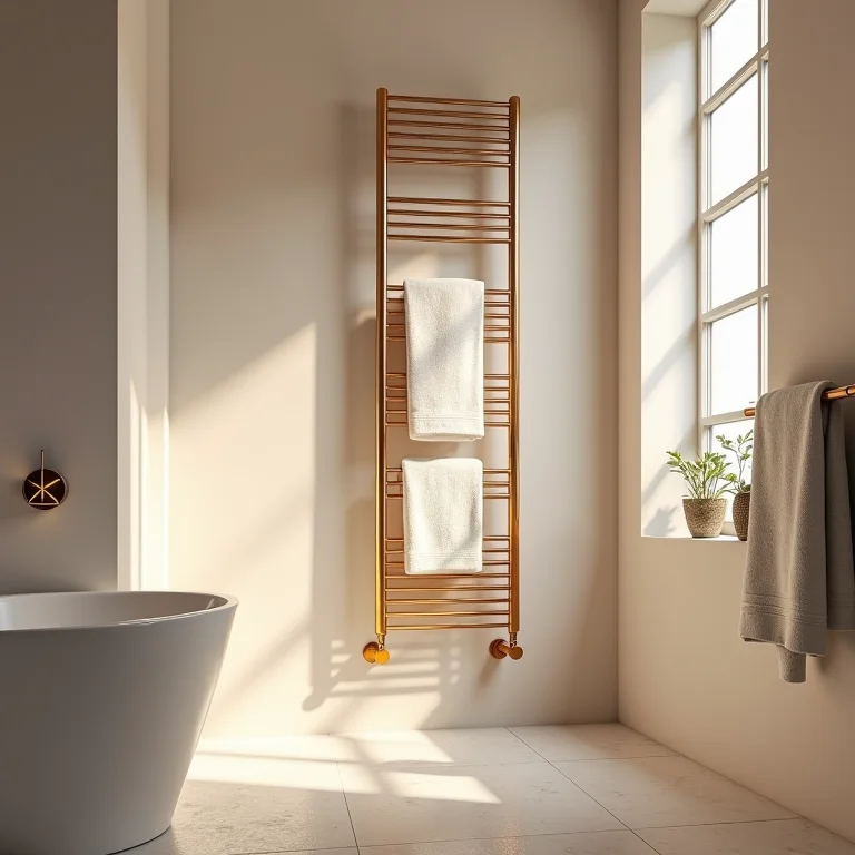 Porta toalha térmico em banheiro moderno.