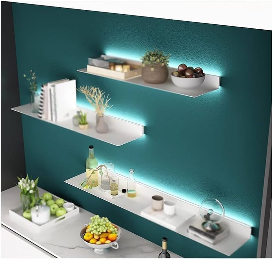 Prateleiras Flutuantes Iluminadas: Um Banho de Luz - inspiração