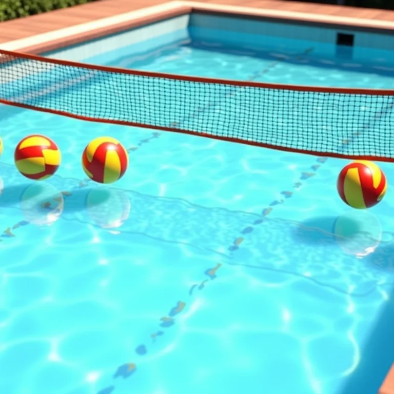 Quadra de vôlei montada em piscina
