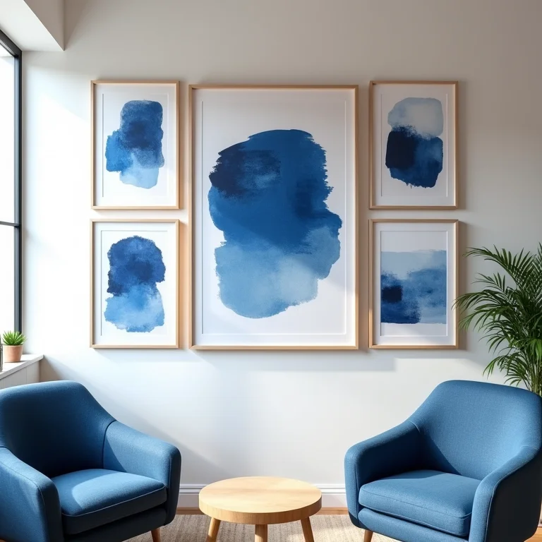 Quadros e posters com arte abstrata em tons de azul