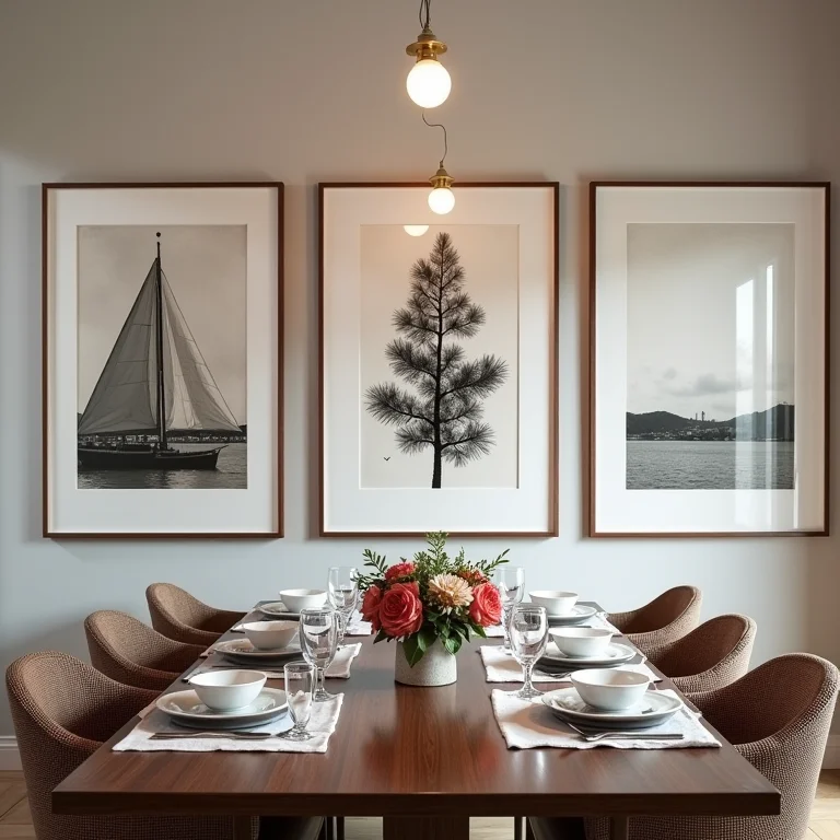 Quadros elegantes para sala de jantar sofisticada.