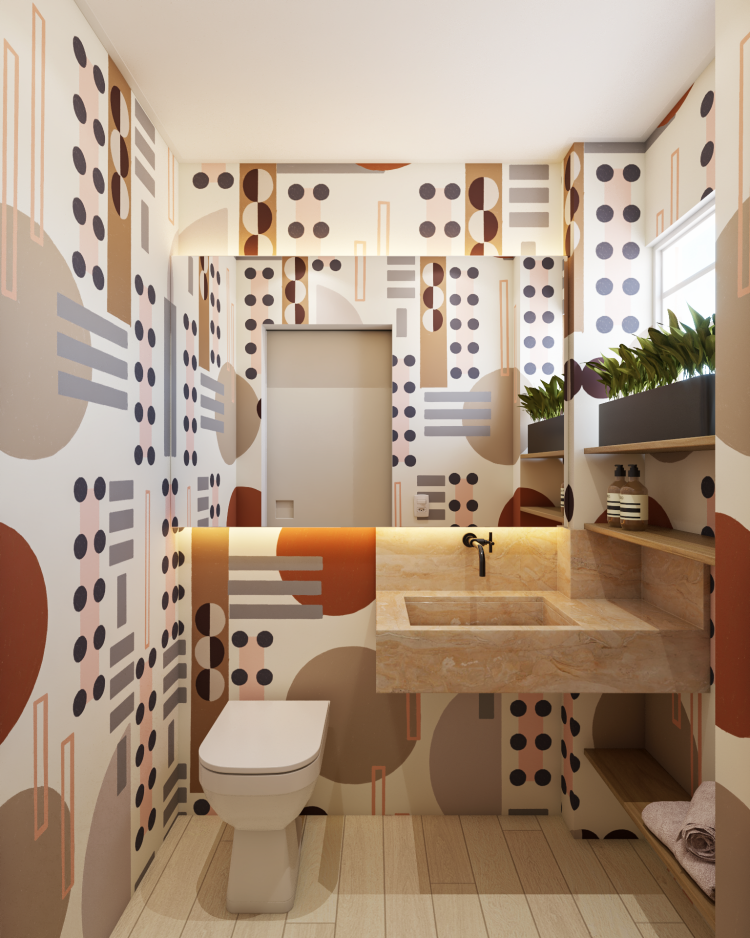 Banheiro Vibrante com Revestimento Adesivo Colorido - ideia